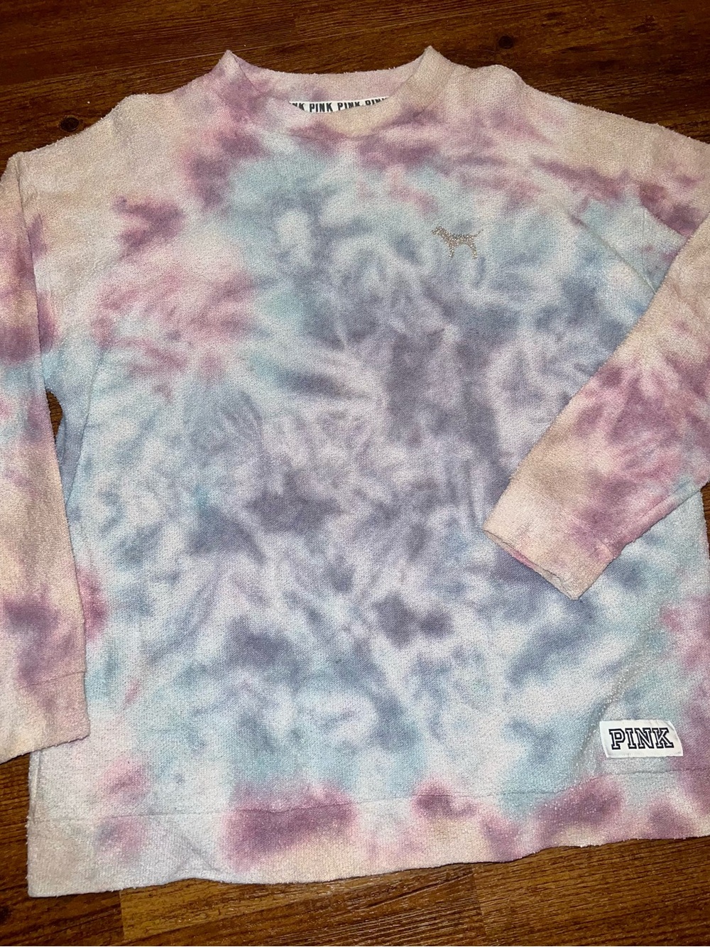 PINK Victoria's Secret Pastel Tie Dye Pullover Crewneck Terry Cloth Y2K Size M - Picture 4 of 7